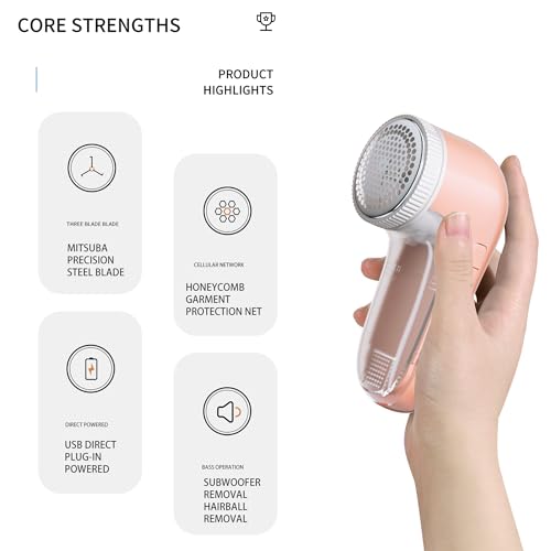 Fabric Shaver, Lint Remover, USB Portable Sweater Defuzzer, 6 Leaf Blades, Remove Pilling for Clothes, Furniture, Sweater, Couch, Blanket(Pink) - color: Pink