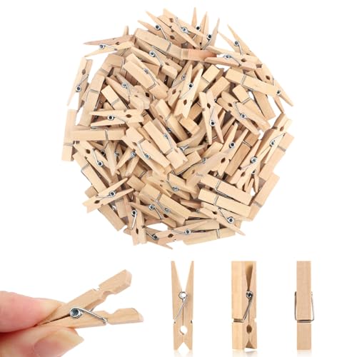 100Pcs Mini Wooden Clothespins, 1.4in Small Clothes pins with Storage Bag