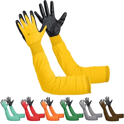 Long Sleeve Gardening Gloves for Women & Men, Long Cuff Garden Gloves - color: Black and Yellow, size: X-Large