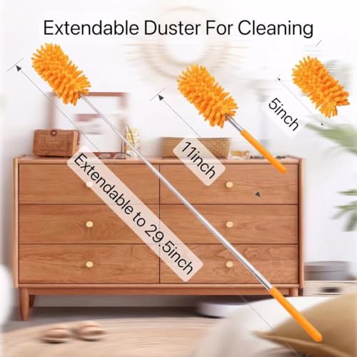 Microfiber Duster for Cleaning,6 Pcs Hand Washable Dusters with 11" to 29.5" Reachable Pole,Small Dusters for Cleaning Office Car Computer Furniture Sofa Ceiling Fan (Orange) - color: Orange