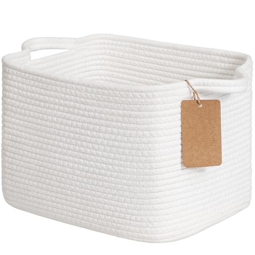 Goodpick Woven Rope Storage Basket for Shelves, Rectangle, White - color: White, size: 13"L x 10"W x 9"H