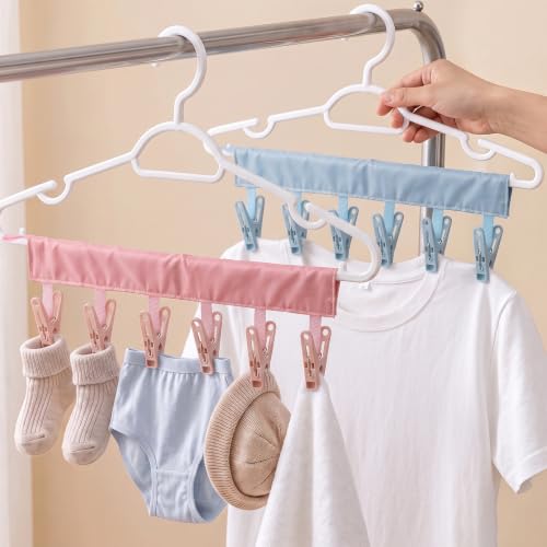 Portable Folding Cloth Hanger with 6 Clips, Compact Clothesline Rack Dryer - color: Pink