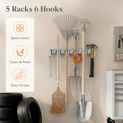 Lifewit Mop and Broom Holder Organizer Wall Mount Non-Slip, 1 Pack, Gray - color: Grey