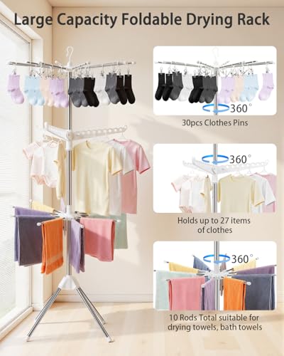 Foldable Clothes Drying Rack, 3 Tier Portable Laundry Drying Rack - size: 3-Tier