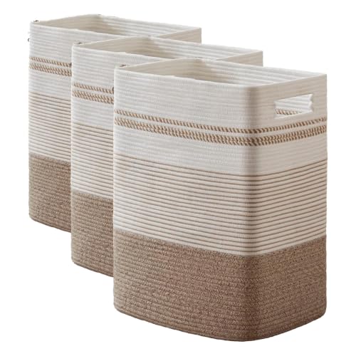 80L Large Cotton Rope Laundry Basket for Bedroom & Laundry Room, Tall Clothes Hamper with Sturdy Handles, Neutral Storage Bin Capable of Holding Blankets and Toys (Pack of 3) - color: Brown Variegated, size: 80L (Pack of 3)