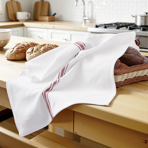 Homaxy 100% Ring Spun Cotton Kitchen Towels 6 Pack, Red Stripe - color: Red Stripe, size: 15" X 25" - 6 Pack