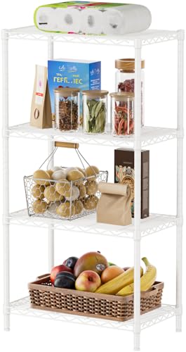 SINGAYE 4 Metal Shelves Wire Shelving Storage Shelf Adjustable Unit Pantry - color: White, size: 4 Tier 14"Dx24"Wx48"H