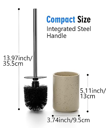 Ceramic Toilet Brush and Holder Set, Toilet Bowl Cleaner Brush - color: Sand