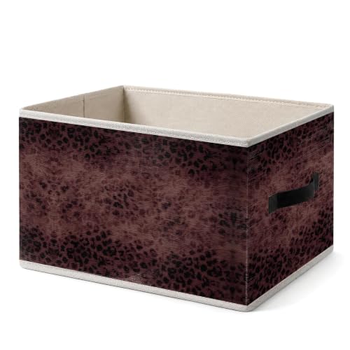 Burgundy Leopard Print Fabric Storage Basket Hampers - color: Color-7