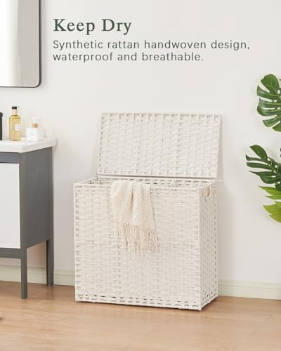 SETVSON Laundry Hamper with Lid Laundry Basket 132 L PE Rattan, White - color: White, size: 35.0 Gal