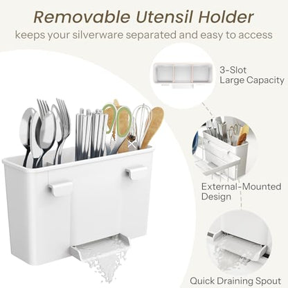 SNTD Dish Drying Rack for Small Kitchen Counter, 11" W x 15" L, White - color: White, size: 11" W x 15" L
