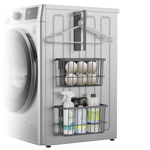 Laundry Room Organization and Storage Magnetic Dryer Ball Holder with Magnetic Hanger Holder, Magnetic Lint Bin for Washer Dryer, Iron Basket Dryer Ball Container, Magnetic Laundry Organizer (Gray) - color: Gray