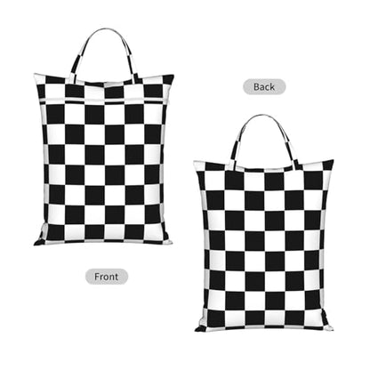 Black White Plaid Travel Laundry Bag Washable Dirty Clothes Bag for Gym - color: Black White Plaid