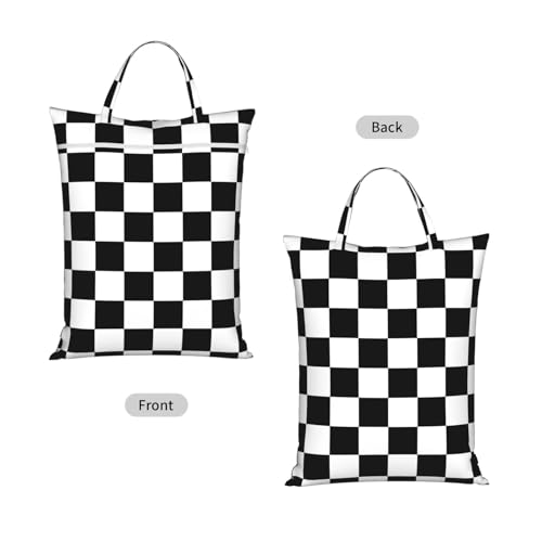 Black White Plaid Travel Laundry Bag Washable Dirty Clothes Bag for Gym - color: Black White Plaid
