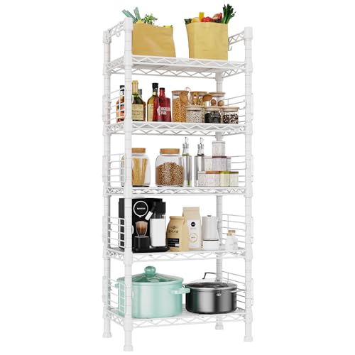 FUTASSI Metal Storage Rack, Storage Organizer Shelves for Kitchen, Bathroom, Living Room, Balcony and Garage, 5 Tiers Narrow Bookshelf, 21.2" W x 9.4" D x 59.2" H, Load 400lbs, White - color: White, size: 9.4 x 21.2 x 59.2