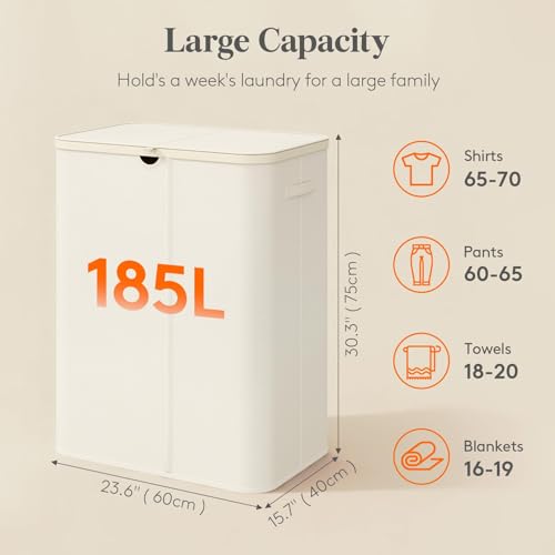 Lifewit 185L 3 Section Laundry Hamper with Lid, Laundry Basket, White - color: White, size: 185L