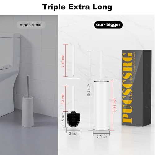 White Toilet Brush and Holder Set，Stainless Steel Heavy Duty Toilet Bowl Brush，Extra Long Handled Modern Toilet Cleaner Brush with Replaceable Head, Removable Inner Bowl, and Splash Protection - color: White