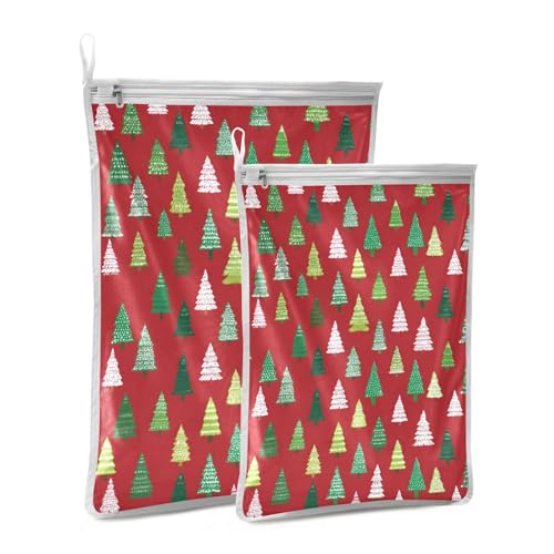 Mesh Laundry Bags Lingerie Bags for Washing Delicates 2 PCS Durable Wash Bag with Zipper Small and Medium Washable Christmas Trees White Green - color: Christmas Trees White Green
