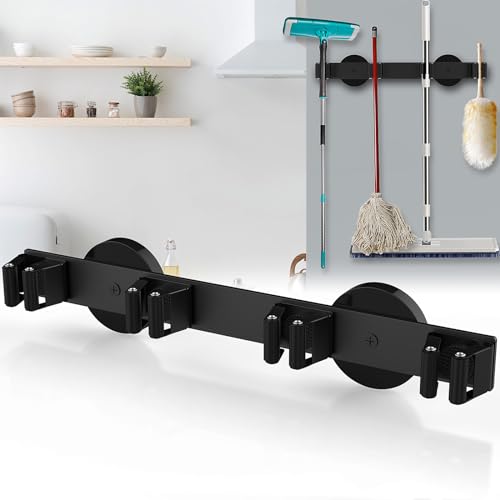 Magnetic Mop Broom Holder, Strong Non Slip Magnetic Broom Mop Hanger, Heavy Duty Magnetic Hooks for Hanging Shovel Rake Tools, Wall Mounted Utility Storage Magnet Rack 4 Rack - color: Magnetic Holder-4 Rack