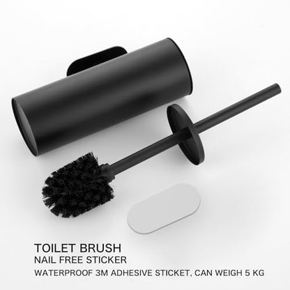 Black Wall-Mounted Heavy Duty Adhesive Round Toilet Brush Holder