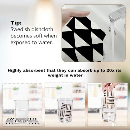 6 Pack Swedish Dishcloths Black White Geometric Kitchen Towels 06 - color: Multi 1532