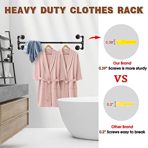 Wall Mounted Clothes Rack - 54" Industrial Pipe Clothing Garment Rack, Space-Saving Heavy Duty Detachable Black Iron Clothes Hanger Pole, Multi-Purpose Hanging Rod for Closet Storage, 4 Base - size: Black 54" x1 pcs(4Base)