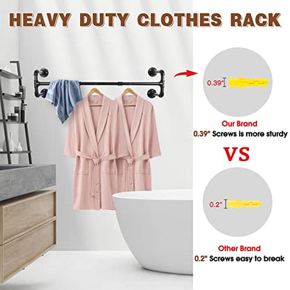 Wall Mounted Clothes Rack - 54" Industrial Pipe Clothing Garment Rack, Space-Saving Heavy Duty Detachable Black Iron Clothes Hanger Pole, Multi-Purpose Hanging Rod for Closet Storage, 4 Base - size: Black 54" x1 pcs(4Base)