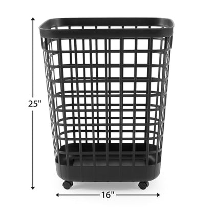 Black Rolling Laundry Hamper w/Casters, 2.6 Bushel Capacity - color: Black-Wheel-2.6 Bushel