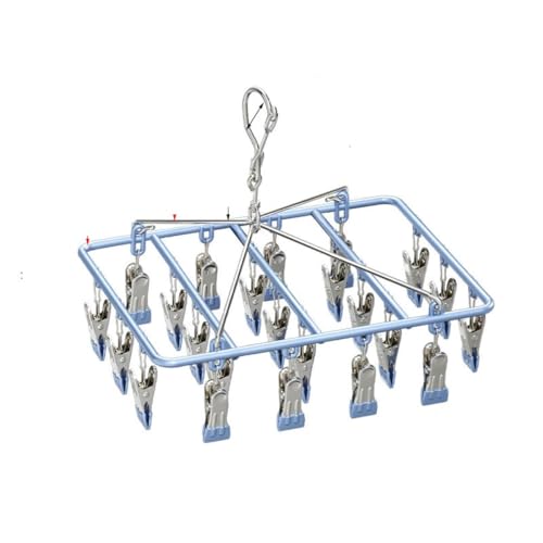 Drying Rack for Sock, Stainless Steel Sock Drying Rack with 23 Clips, Swivel Hook Windproof Hanger for Sock, Laundry, Hat, Scarf, Bras, Towel, Underwear, Pants, Gloves (Blue) - color: Blue