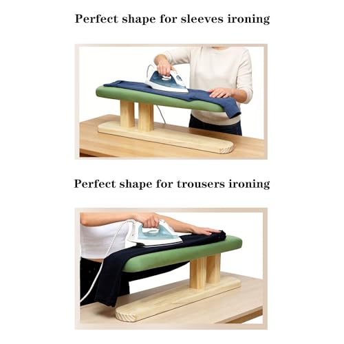 Padded Pants & Sleeve Ironing Boards with Thick Soft Cotton Padding, Double Side Wooden Tailor’s Sleeve Ironing Stool with Removable Cotton Cover, Green - color: Green