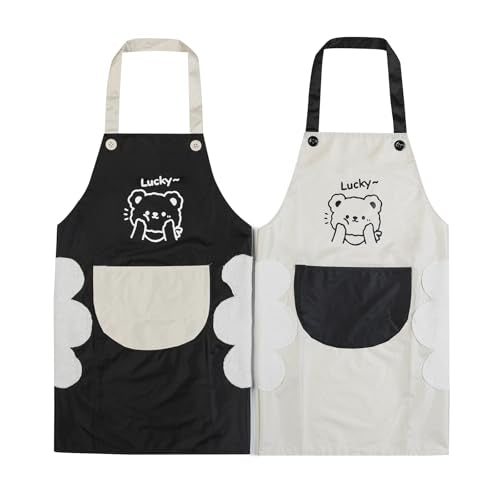 2 Pack Kitchen Apron with Hand Wipe,Water-drop Resistant with 2 Pockets Cooking Bib Aprons for Women Men Chef - color: Style 7