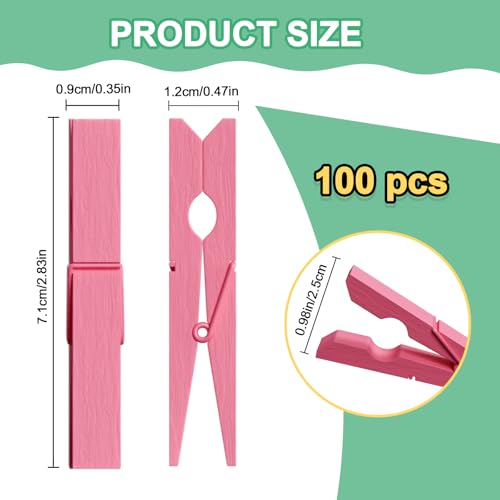 100 Pcs Wooden Clothespins Bulk - 2.9 Inch Cheer Pink Clothes Pins - color: Pink