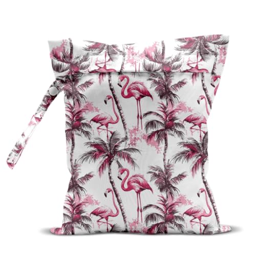 Wet Bag for Swimsuit, Beach Travel Essentials Wet Dry Bag, for Sunscreen Toiletry Dirty Clothes Yoga Gym Diaper, Friends Summer Beach Vacation Gifts. Pink Palm Tree Flamingo - color: Pink Palm Tree Flamingo