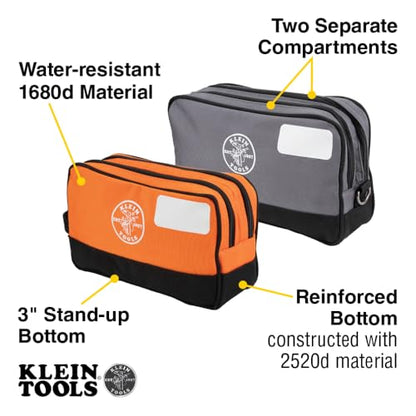 Klein Tools Tool Pouch, Dual Compartments, Heavy-Duty Tool Bag Organizer, Multipurpose Bag - size: 2-Pack