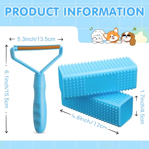 Honeydak 3 Pieces Hair Remover Tool Dog Hair Remover Pro Silicone Cleaner Brush Roller Fuzz Hairball Brush for Carpet Rake, Car Mat, Couch, Pet Bed, Clothes - color: Blue
