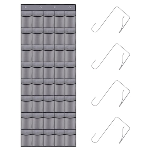 40 Pocket Over The Door Shoe Organizer,with 4 Metal Hooks（Grey） - color: grey, size: 77" x 27"