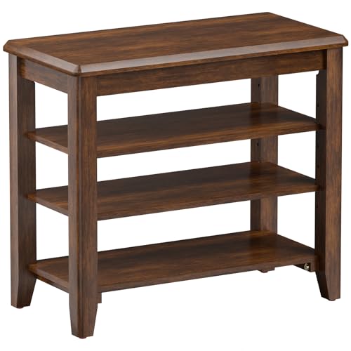 Taitiy Shoe Bench with 3 Tier Adjustable Shelves Rubberwood Entryway 23.6'' - color: Walnut - Wood, size: 23.6''