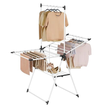 SONGMICS HOME Clothes Drying Rack, Foldable 2-Level Free-Standing Airer - color: White, size: 26 x 62.6 x 78 Inches