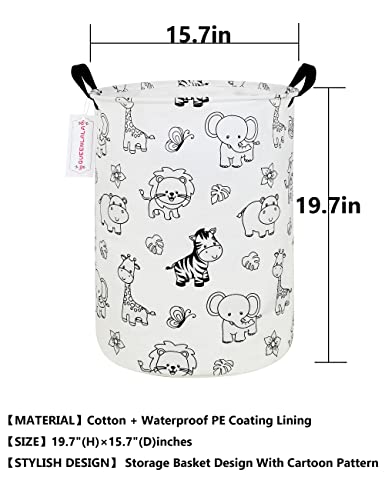 QUEENLALA Large Foldable Round Storage Basket Laundry Hamper, Black Zoo - color: Round-Black-Zoo