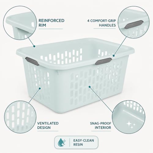 Laundry Basket 2 Bushel Plastic with 4 Handles 6 Pack Mint for Home - color: Blue