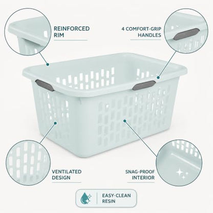 Laundry Basket 2 Bushel Plastic with 4 Handles 6 Pack Mint for Home - color: Blue