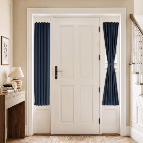 Vatge Self-Adhesive Sidelight Curtains for Glass Doors - No Drill Removable Window Coverings, Light Filtering Panel, 1 Panel, W12 x L60, Navy - color: Navy, size: 12"W x 60"L (Pack of 1)