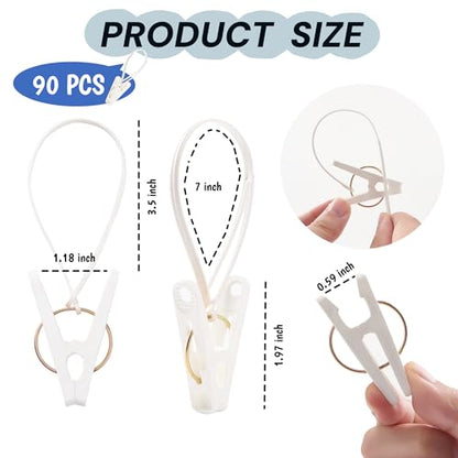 90 Pack Multi-Purpose Laundry Hooks Hanging Clips Bulk with Plastic Rope Hanger Clips for Baby Clothes Closet Organizer for Wardrobe Sock Pants Hat Towel Bathroom(White) - color: White
