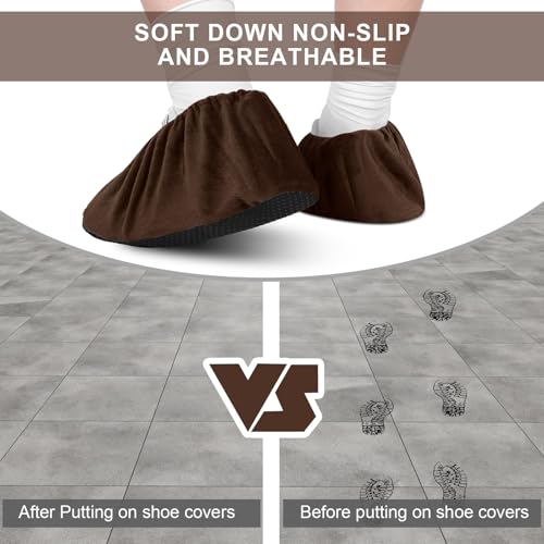 JaGely 11 Pair 11 Pair Reusable Cloth Shoe Covers for Indoors, Brown - color: Brown