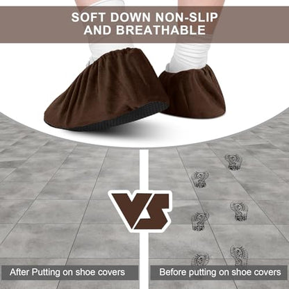 JaGely 11 Pair 11 Pair Reusable Cloth Shoe Covers for Indoors, Brown - color: Brown