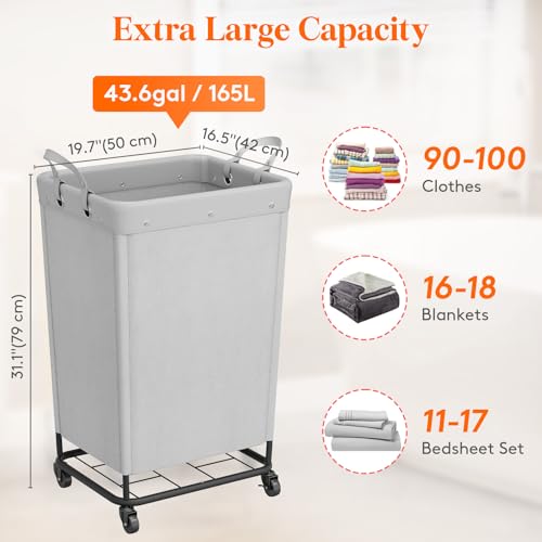 Lifewit 165L Heavy Duty Laundry Basket with Wheels and Handles, Sliver Gray - color: Sliver Gray, size: 165L