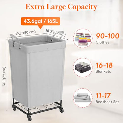 Lifewit 165L Heavy Duty Laundry Basket with Wheels and Handles, Sliver Gray - color: Sliver Gray, size: 165L