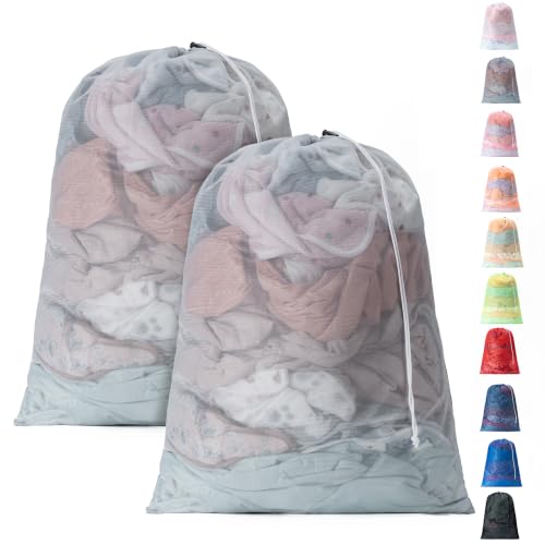 2 Pack Mesh Travel Laundry Bag 24" x 36"Extra Large Dirty Clothes Organizer - color: Grey+Grey, size: 24"x36"