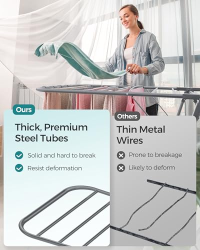SONGMICS Clothes Drying Rack, Foldable 2-Level Stee Laundry Drying Rack - color: Gray, size: 2 Tiers（22"d x 61.8"w x 64.3''h )