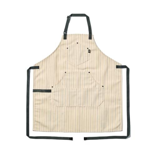 HexClad Eco Modern Chef Apron for Cooking and Grilling, Professional HexTwill Fabric Aprons with Pockets - color: Pinstripe Cream